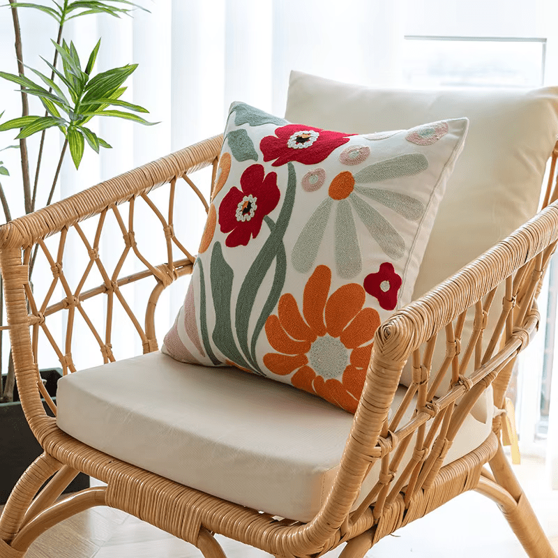 Embroidered Decorative Cushion Floral Cover