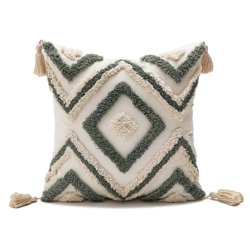 Embroidered Geometric Tassel Cushion Floral Cover