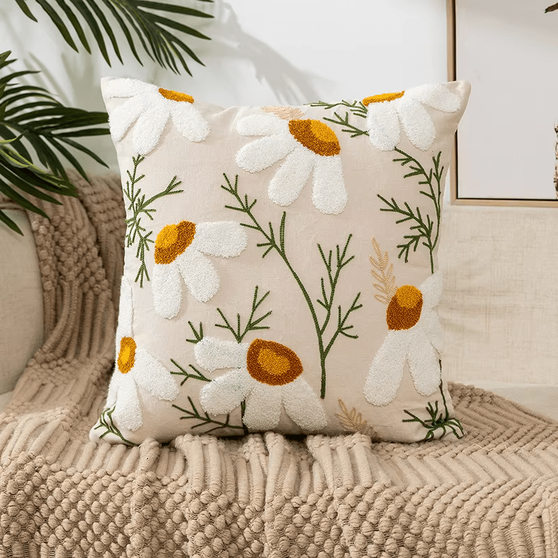 Embroidered Decorative Cushion Floral Cover