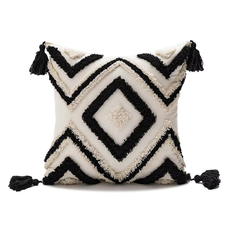 Embroidered Geometric Tassel Cushion Floral Cover